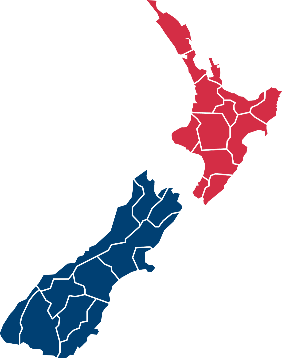 Map of New Zealand with regions of Meditrain coverage